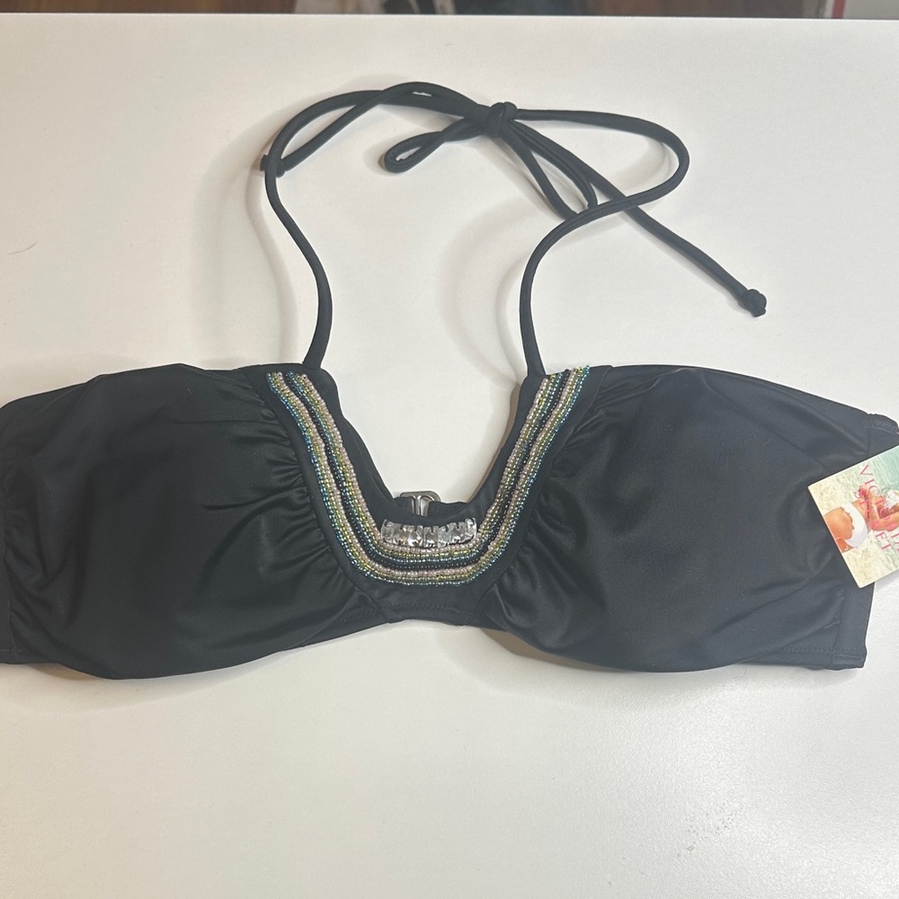 Victoria’s Secret Black Beaded Halter Bikini Top